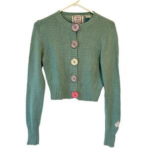 Vtg Chick Nicky Hilton Womens Cardigan M Teal Blue Kidcore Button Emo Y2K Twee